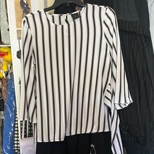 Worthington Black and White Asymmetrical Blouse with Mandarin Collar